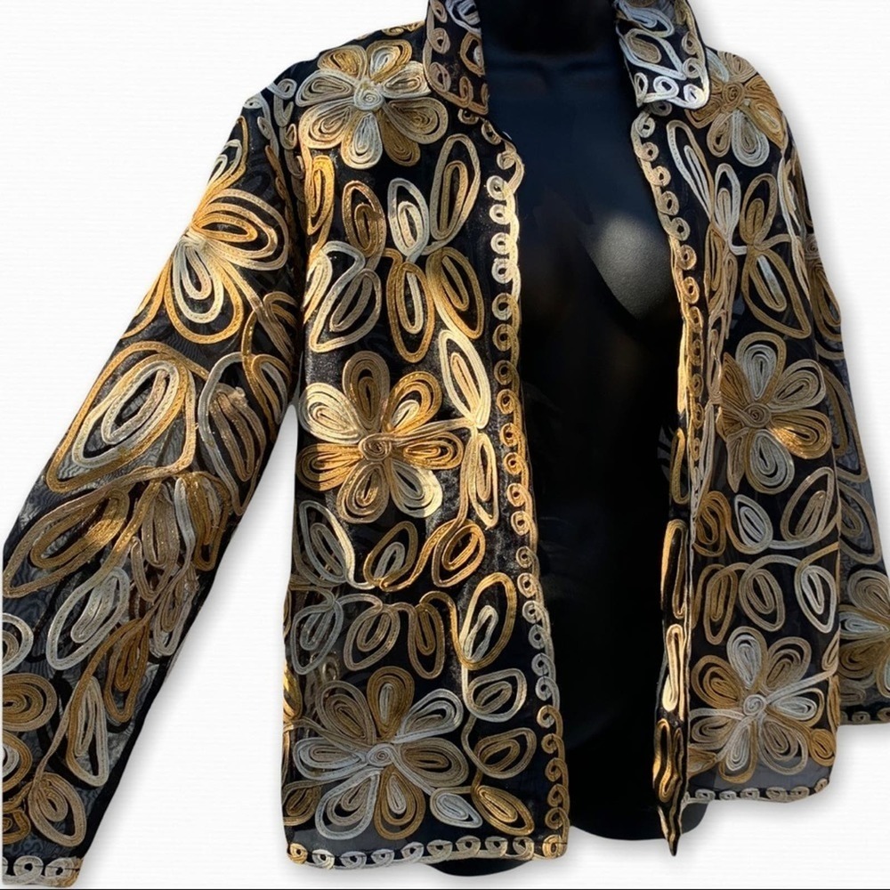 Draper's & Damon's Gold Trim Jacket Vintage Gold & Tan